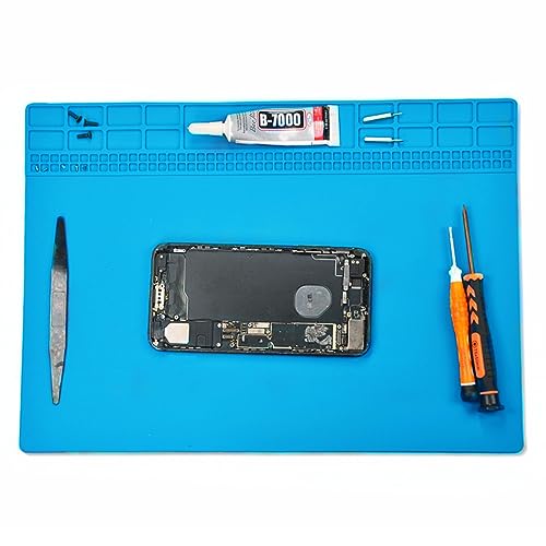 Image of Yankok [Anti-Static Mat Blue 13.8 x 9.8 in.] Table Desk ESD Grounding Mats Silicone Solder Pad Electronics Repair Platform with Screw Notches (35 x 25 cm, Heat Resistant, Non Magnetic)