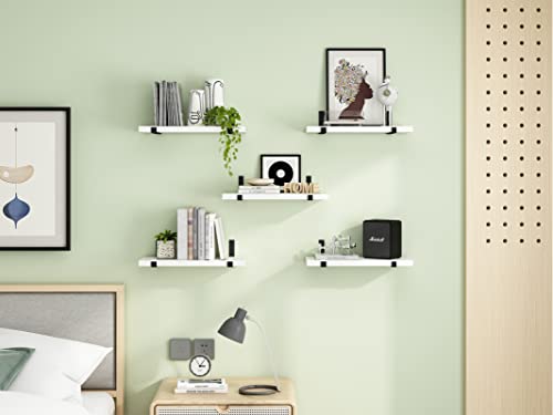 Image of YGEOMER Floating Shelves, White Shelves, Set of 8, Rustic Wall Shelves, Wood Floating Shelf for Bedroom, Living Room, Book and Bathroom
