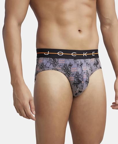 Image of Jockey Men's Super Combed Cotton Elastane Stretch Printed Brief with Ultrasoft Waistband NY01 Black M