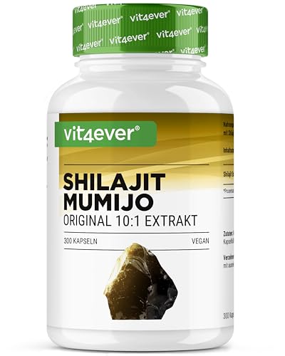 Mumijo Shilajit - 300 cápsulas - Altamente dosificado con 1500 mg por porción diaria - Extracto original del Himalaya 10:1 - Sin aditivos no deseados - Vegano