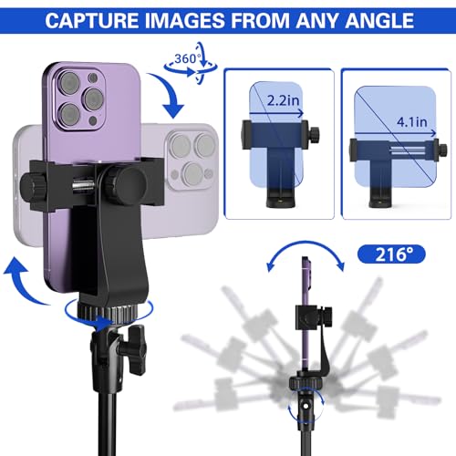 Zttopo 62\" Phone Tripod with Tripod Mount Adapter & LED Light, Extendable Stand with Wireless Camera Remote for iPhone, Android Phone Wrist Strap Included