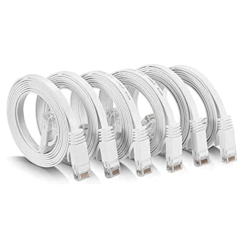 Cat 6 Ethernet Cable - Flat Internet Network Cable - Cat6 Ethernet Patch Cable Short - Cat 6 Computer LAN Cable with Snagless RJ45 Connectors (10ft-5Pack-White) Cat 6 Ethernet Cable - Flat Internet Network Cable - Cat6 Ethernet Patch Cable Short - Cat 6 Computer LAN Cable with Snagless RJ45 Connectors (10ft-5Pack-White)