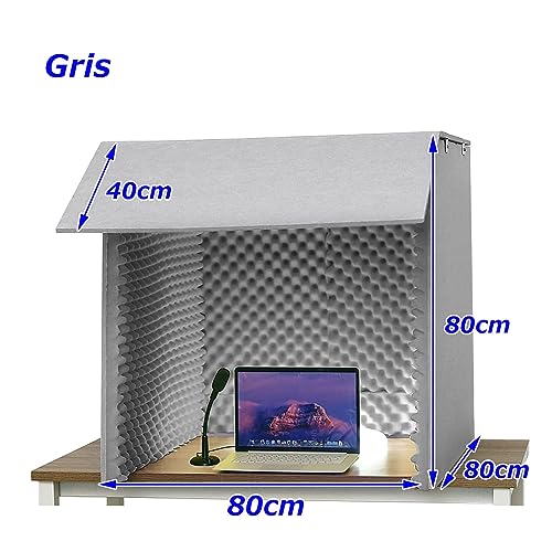 Cabina de sonido portátil, cubo de aislamiento para micrófono, cubierta insonorizada para escritorio, para estudio en casa y grabación de música (Gris 80) miniatura 2