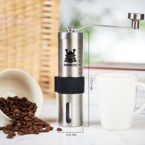 SHOKUJI Manuelle Edelstahl-Kaffeemühle - Grinder/Handmühle mit stufenlos verstellbarem Keramik-Mahlwerk, viel Zubehör… – Bild 6