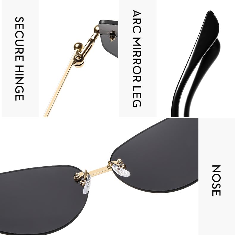 bullabulling Trendy Rimless Cat Eye Sunglasses For Women Sun Glasses Gradient Lens Style UV4004