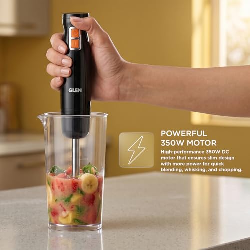 Image of Glen Hand Blender with Detachable Stainless Steel Arm,Low Noise powerfull DC Motor, Slim Grip Easy One-Hand Operation, Ideal for Turbo Speed Control Soups,Saag, Purees & Smoothies- Black (4063 HB BL)