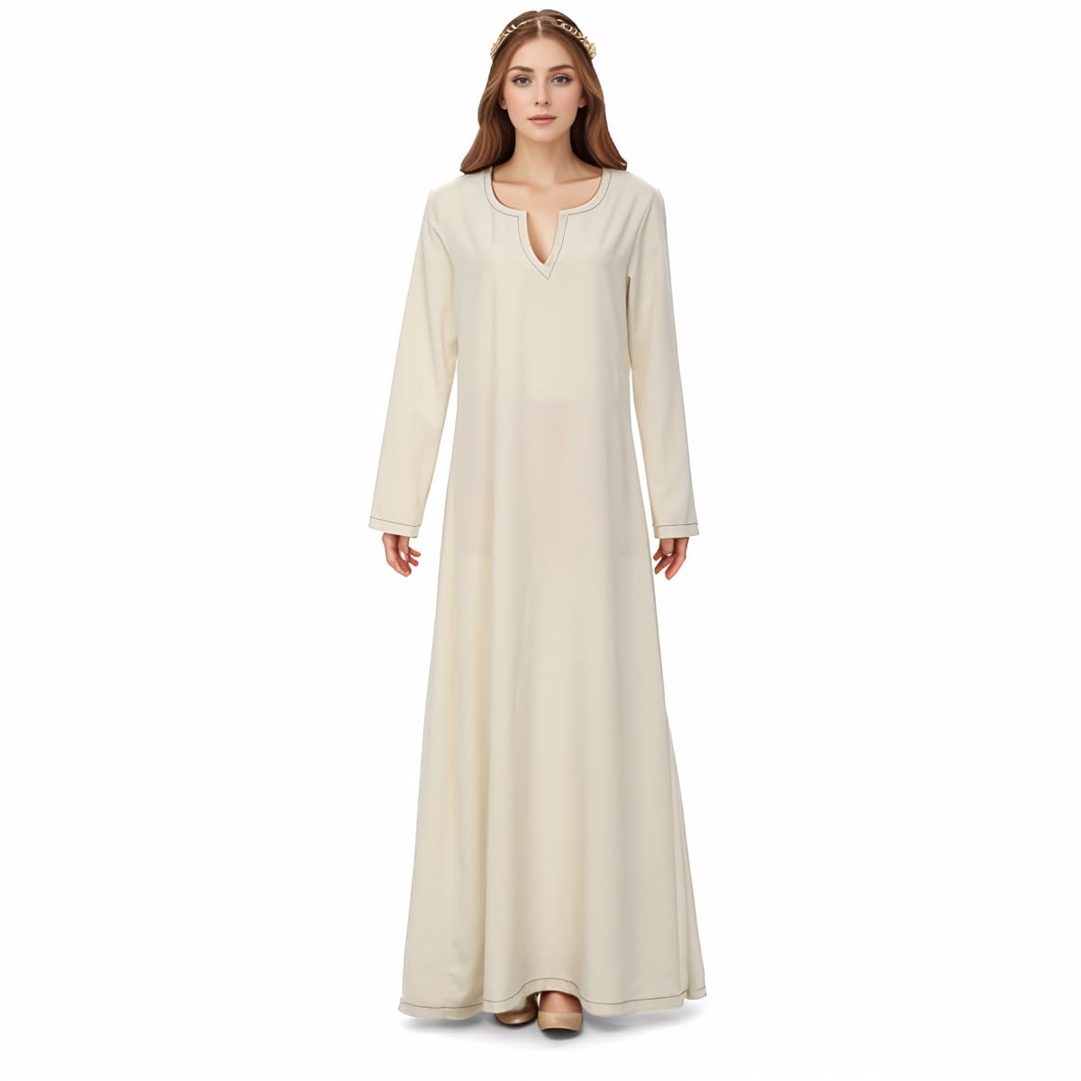 BPURB Mittelalterliches Kleid für Damen LARP Wikinger Piraten Kostüm Renaissance Langarm Tunika Kleid Biblisches Bauernkleid