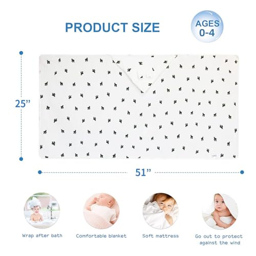 Image of Hooded Towel Muslin Hooded Towel Made from Organic Cotton 6-Layer Cotton Bath Towel, Soft Bath Towels 25x51inches for Toddler Baby Kids Cactus