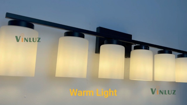 Image of 6-Light Bathroom Vanity Light with Milky White Frosted Glass,Matte Black Modern Bathroom Wall Mounter Light Fixtures Over Mirror for Living Room