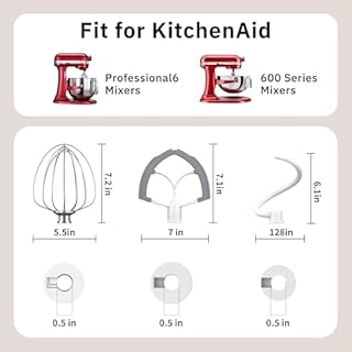 Flex Edge Beater 3Pcs for KitchenAid Mixer Attachments and Accessories Compatible with 6 Quart Lifting Stand Mixers (KN256 6-Wire Whip, 6QT Flat Beater Paddle, 6QT Dough Hook Attachment)