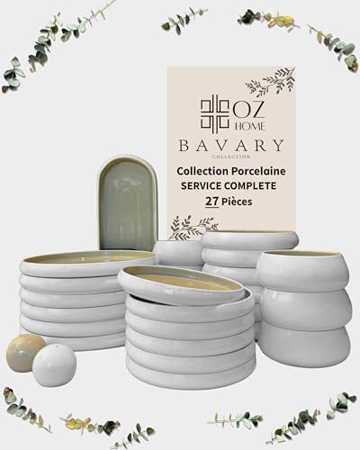 BAVARY Service Vaisselle Chubby 27 Pcs – Set De Table & Assiette Porcelaine – Service De Table 6 Personnes De Plates & Assiette Creuse, Bols – Vaisselle Et Arts De...