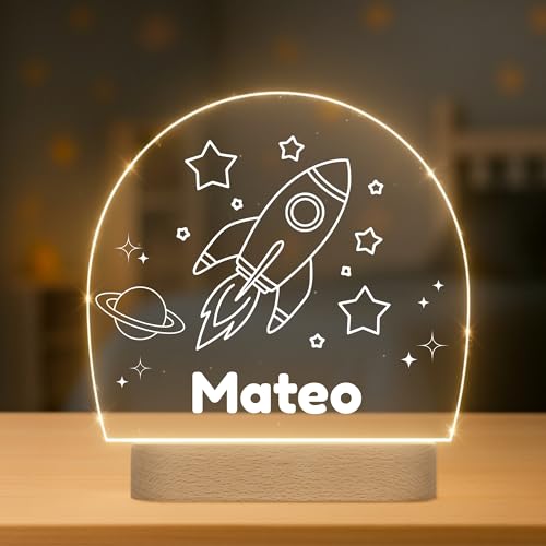 Lámpara Infantil Personalizada con Nombre   Luz LED Quitamiedos para Habitación de Bebé con Diferentes Diseños   Regalo Original para Bebe, Nacimiento, Bautizo o Cumpleaños (ESPACIO)
