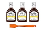 Sweet Baby Ray’s No Sugar Added BBQ Sauce – Original Flavor, 18.5 oz (Pack of 3) + Silicone Basting Brush | Keto Friendly, Low Carb Barbecue Bundle