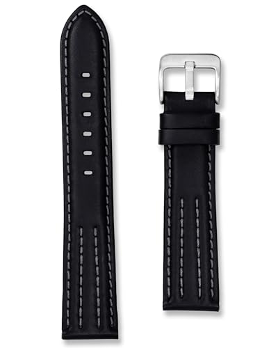 Bracelet de montre de rechange en cuir noir de sport 18mm 20mm 22mm à surpiqûres bleues