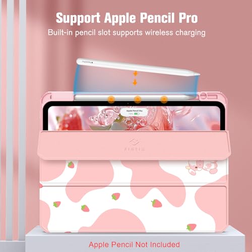 Image of Fintie Hybrid Slim Case for iPad Pro 11-inch (M5) 2025 / (M4) 2024 - [Built-in Pencil Holder] Shockproof Protective Cover with Clear Transparent Back Shell, Strawberry Cow