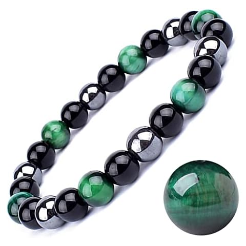 Tiger's Eye Bracelets,CLASS A QUALITY,Tiger's Eye And Obsidian Magnet Bracelets, Sunshine, Self-Confidence, Release Anxiety (Grade A, Green Tiger Eye Bracelet,10MM(7.8")) Cover