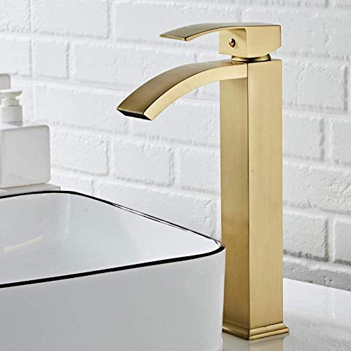 Mitigeur lavabo cascade laiton brossé or résistant aux traces et calcaire