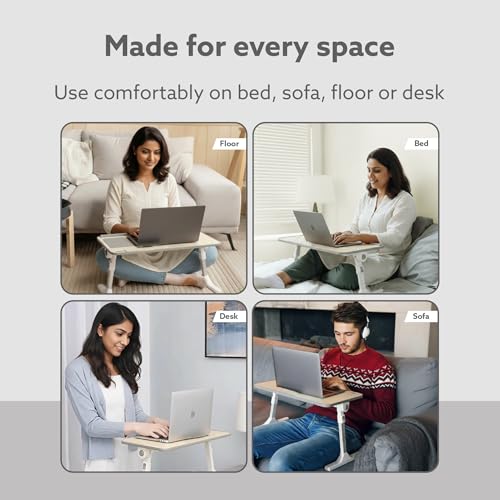 Image of AGARO Laptop Table with 1800 RPM USB Cooling Fans, Height & Angle Adjustable, Foldable, Ergonomic, Sturdy Stand with Anti-Slip Stopper & Wrist Support for Bed, Sofa & Floor, for Work, Study & More