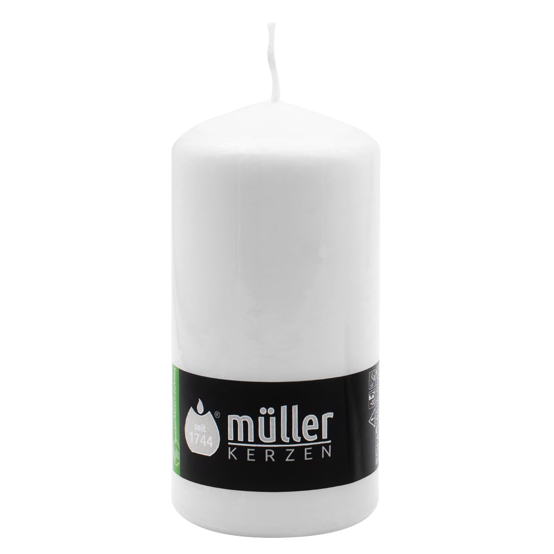 Müller - Juego de 6 velas blancas de columna cilíndrica, color blanco, 68 x 135 mm, larga duración de 40 horas, cera antigoteo, sin olor, calidad RAL
