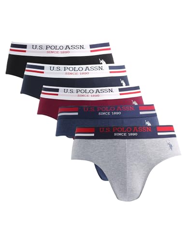 Image of U.S. Polo ASSN. Men's I006 Elasticized Waist Pure Cotton Underwear Briefs - Pack of 5