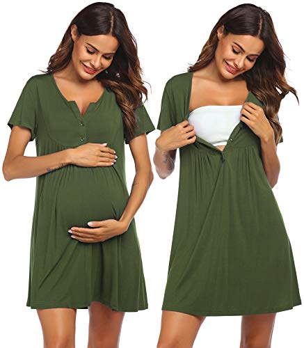 Image of Ekouaer Labor and Delivery Gown, Nursing Nightgown, Maternity Nightgowns for Hospital Short Breastfeeding Nightgown S-XXL