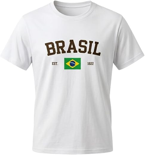 Camisa Feminina Brasil Camiseta Gola Redonda 100% Algodão (BR, Alfa, G, Regular, Branco)