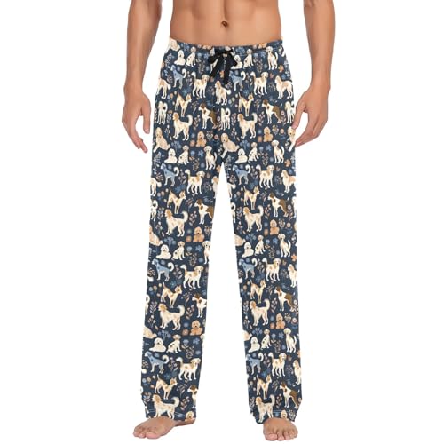 Mens Cotton Pajama Pants Sleep Lounge Pj Bottoms Sleepwear with Pockets Drawstring S Dogs Breeds Rendered2