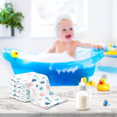 Image of vvfelixl Cute Sea Life Baby Burp Cloths, Baby Muslin Washcloths for Boys Girls, Cotton Baby Face Towel for Newborn Infants Soft and Absorbent 11.8 X 11.8 in, 5 Pack