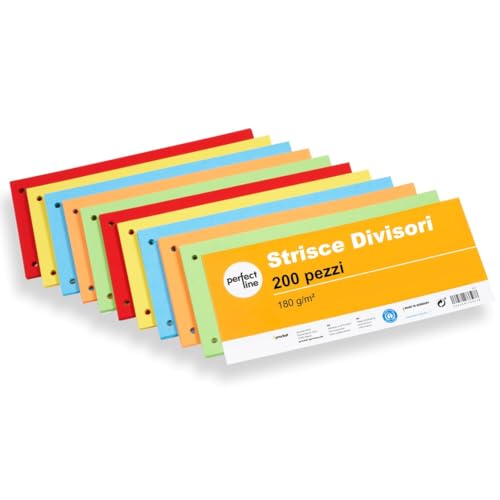 perfect line 200 Strisce divisori raccoglitori ad anelli A4, classificatori per documenti ufficio in cartone riciclato, Segna pagina Made in Germany, 5 colori, forati