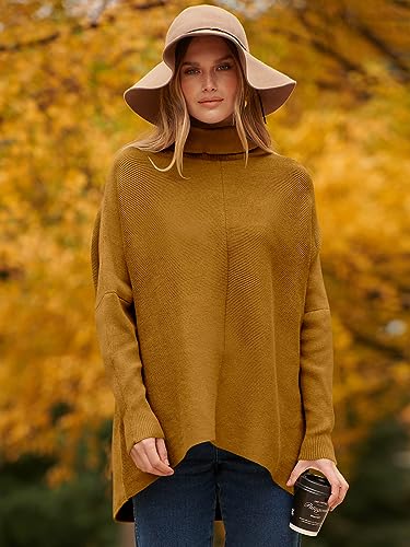 Caracilia Womens Turtleneck Long Sleeve Sweater Irregular Hem Casual Pullover Knit Tops - Image 5