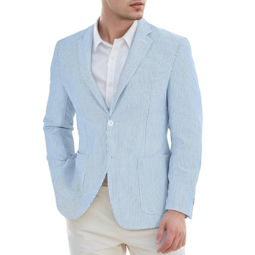 Seersucker Mens Suit Jacket Slim Fit Striped Tuxedos Jacket Light Weight Sport Coat Summer Blazer for Men Wedding Prom