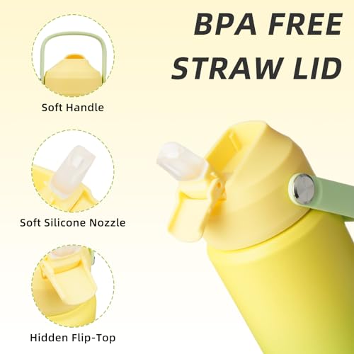 Image of BJPKPK Insulated Water Bottle with Straw Lid, 18oz Thermo Water Bottles, Flex Handle & Non-slip Boot, BPA Free Leak Proof Stainless Steel Metal Thermo, Tumblers, Cups,Fresh Green