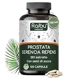Serenoa Repens - 1100 mg Integratore per la Prostata Uomo, Estratto 20:1 di Saw Palmetto (Serenoa Repens) con Semi di Zucca - 120 Capsule Vegane, Senza Additivi - Raibu