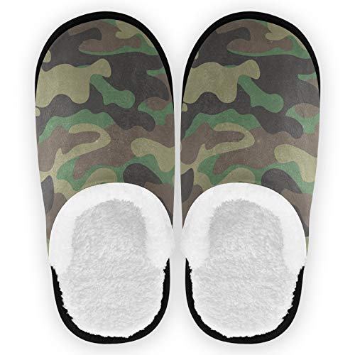 visesunny Army Green Camouflage Slippers for Women Mens Winter Warm Memory Foam Cotton Home Slippers Soft Plush Fleece Slip on House Slippers for Girls Indoor Outdoor Shoes