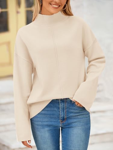 PRETTYGARDEN Womens Sweaters Fall 2025 Long Sleeve Ribbed Knit Pullover Loose Mock Neck Lightweight Casual Sweater Tops2
