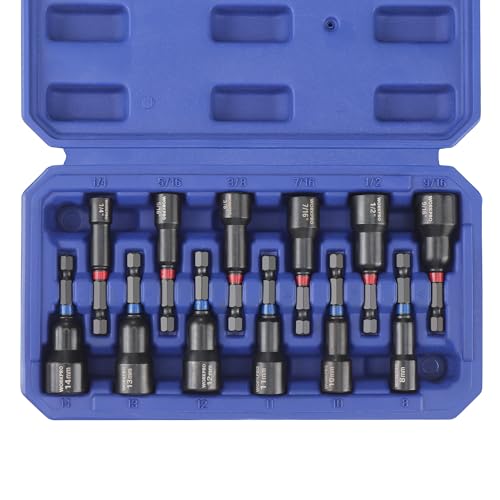 WORKPRO 12-Piece Magnetic Nut Driver Set, Premium Impact Power Hex Nut Driver Drill Bit Master Kit, SAE (1/4' to 9/16')