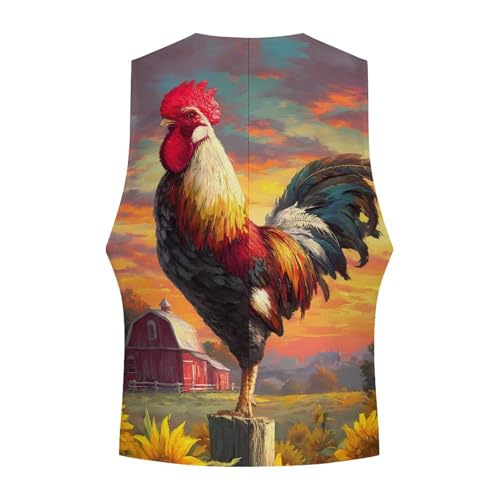 Crowing Rooster Men's Suit Vest Slim Fit Business Dress Party Pattern Waistcoat Vest Top4