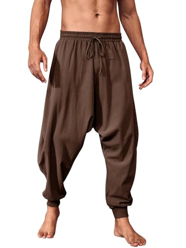 Runcati Pantalon d'été pour homme, couleur unie, ample, style viking, pirate, médiéval, léger, taille élastique, baggy, avec cordon de serrage et poches,...