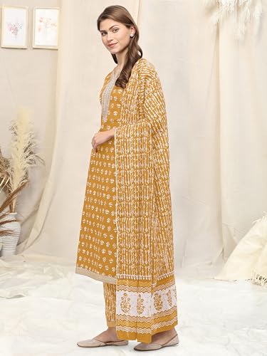 Image of MIRCHI FASHION Pure Cotton Straight Kurta Set with Dupatta | 3 Piece Ethnic Kurta Pant Set Office Wear Salwar Kurta Set for Women