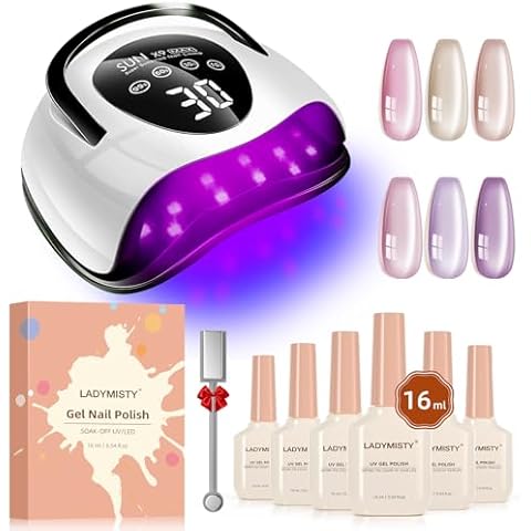 LadyMisty 268W LED UV Light Dryer for Nails Gel Polish with 57 Lamp Beads + 16ml Cat Eye Gel Nail Polish Set of 6 Colors Cover