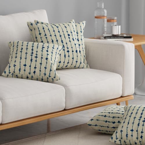 Image of HUESLAND Premium Cotton Cushion Cover 12 x 12 inch Set of 5 | Decorative Throw Pillow Covers for Sofa, Living Room & Bedroom | Blue Vertical Stripes