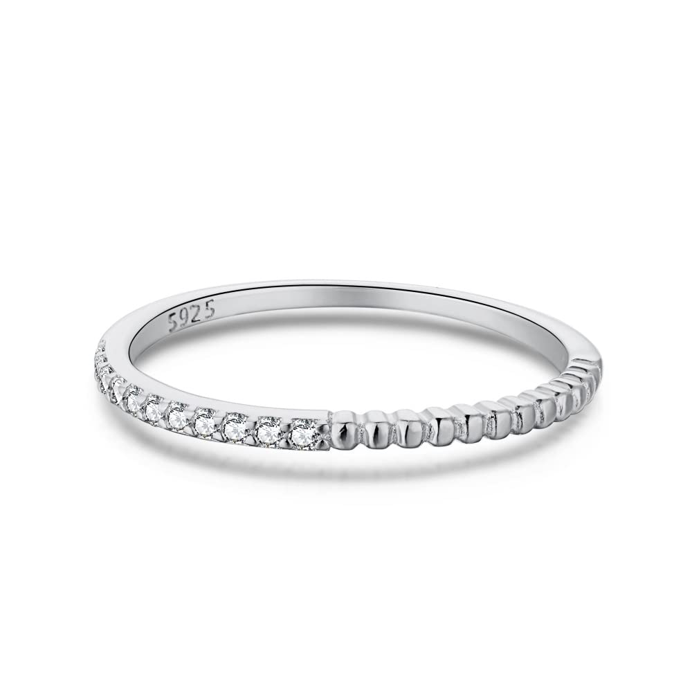 MISS JO 92.5 Sterling Silver Micro Set Half Eternity Ring, Wedding Band for Women, Elegant Whites Collection, Gift for Girls, BIS Hallmarked - Rhodium Finish