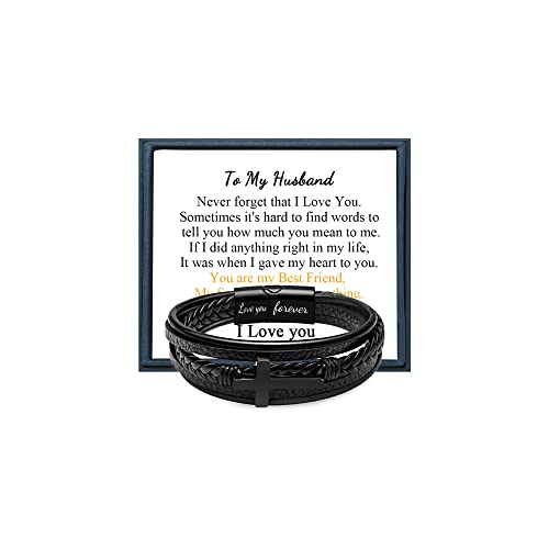 Gifts For Husband,To My Husband Bracelets From Wife Unique Gifts For Father's Day Birthday Anniversary Valentine's Day Thanksgiving Day Christmas Braided Leather Wristband Bracelet 8.5 Inches #TOP8