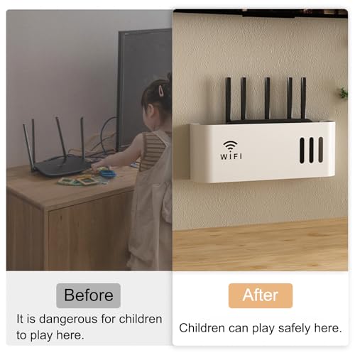 MNOIINM Router Schrank, Wandbehänge TV Kabel Router Verstecken Box, Wand WLAN Regal, Wandhalterung Steckdosenleiste Kabel Organizer für Büro und Haus(White)