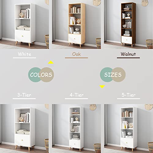Iotxy 3-Tier Open Shelves Bookcase - 47 Inches Height Modern Floor Standing Cubes Wooden Low Bookshelf With Storage Drawer And Legs, White #TOP6