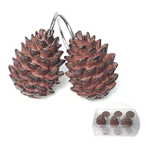 R FLORY Pinecone Shower Curtain Hooks Bathroom Rolling Hangers Curtain Sliding Hooks Resin Pothook 12PCS/Set Cover