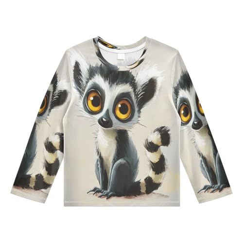 Cute Lemur Beige Rash Guard Shirt for Boys Sun Protection Shirt for Kids Toddlers UPF50+ 7-8T