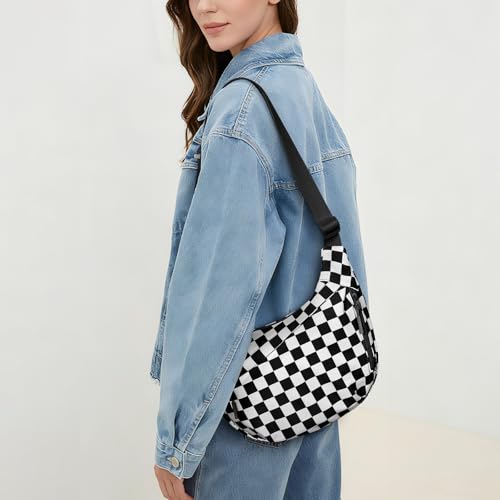 Image of Lushandy Nylon Crescent Crossbody Bags for Women, Medium Slouchy Hobo Crossbody Bag Checkered Purse Luna Bag for Travel