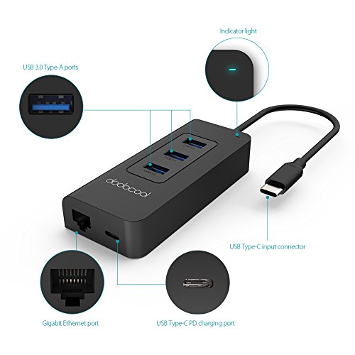 Dodocool Hub USB C com 3 portas USB 3.0 e adaptador Gigabit Ethernet Power Delivery 2.0 para Apple M