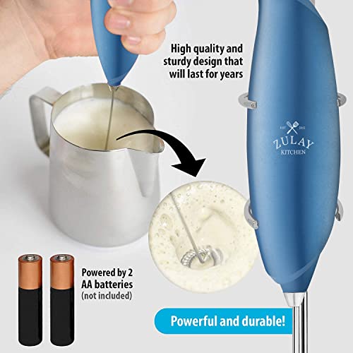 Image of Zulay Kitchen Powerful Rechargeable Milk Frother Handheld Lux Foam Maker for Lattes, Metallic Blue